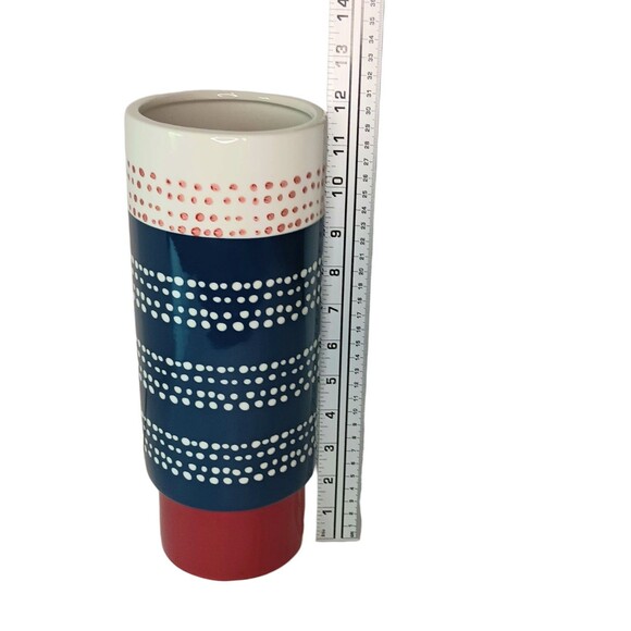 Red White & Blue Polka Dot Tall Cylinder Vase 12" X 4.5" By Threshold 2017 - Picture 8 of 10